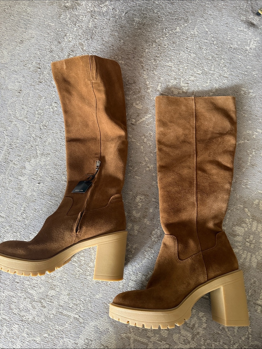 Dolce Vita Chestnut Suede Over-the-Knee Block Heel Boots